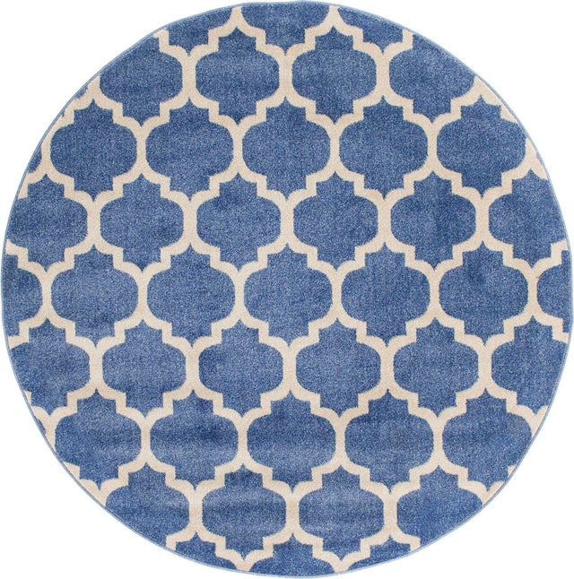 Light Blue 7' 10 x 7' 10 Trellis Round Area Rug