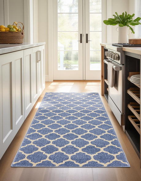 Light Blue 2' 7 x 10' Trellis Runner Area Rug Geometric Modern Unique Durable Easy Clean Carpet for Contemporary Interior Design for Sale at Rug Engine