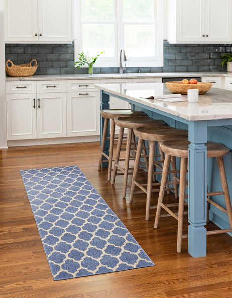 Light Blue 2' 7 x 10' Trellis Runner Area Rug Geometric Modern Unique Durable Easy Clean Carpet for Contemporary Interior Design for Sale at Rug Engine