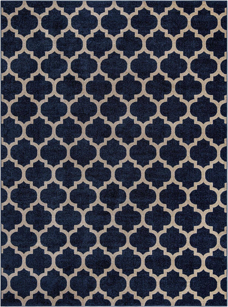 Dark Blue 9' x 12' Trellis Rectangle Area Rug