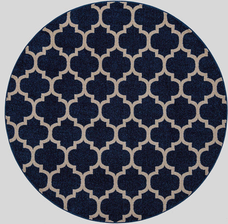 Dark Blue 7' 10 x 7' 10 Trellis Round Area Rug