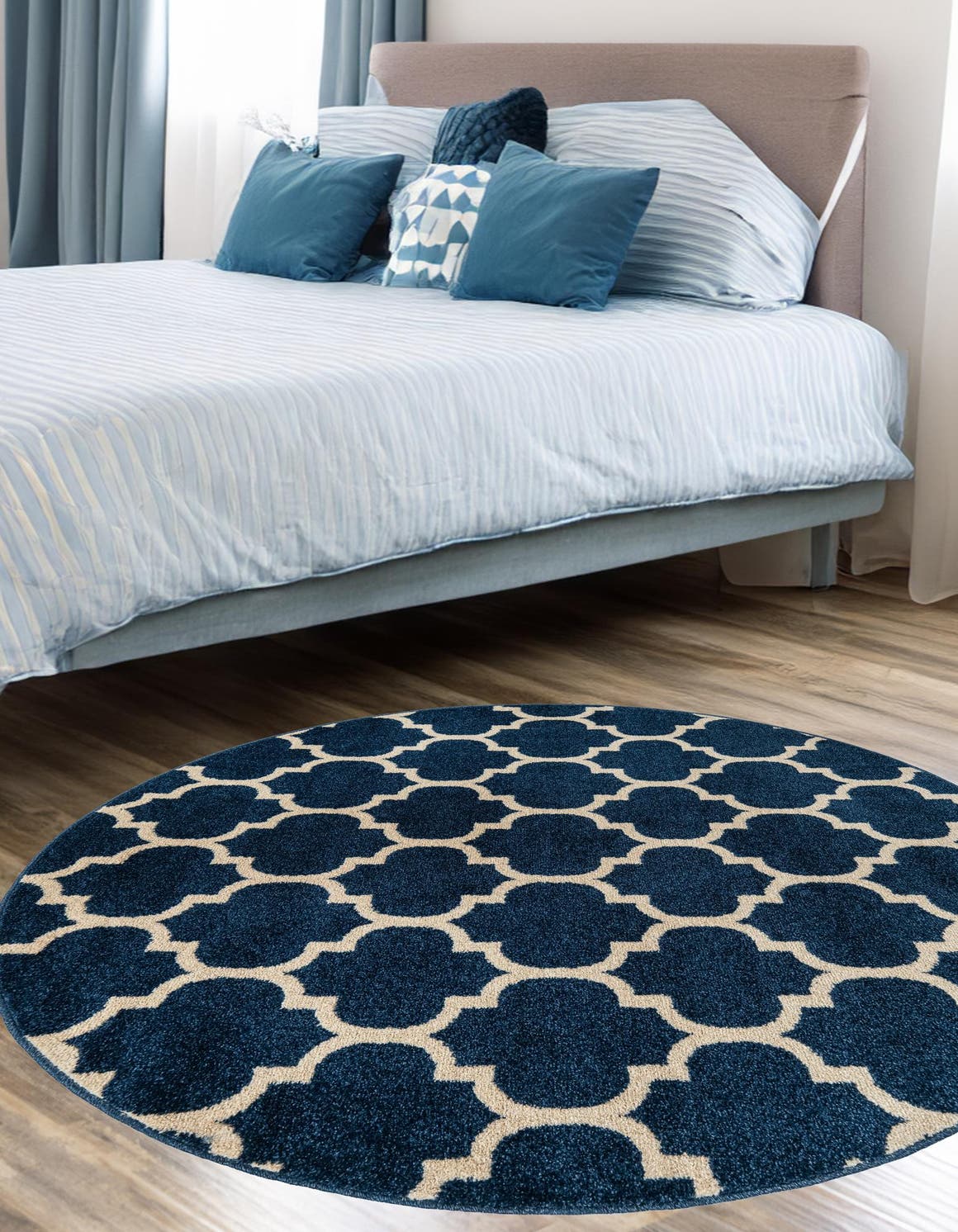 Dark Blue 12' 2 x 12' 2 Trellis Round Area Rug