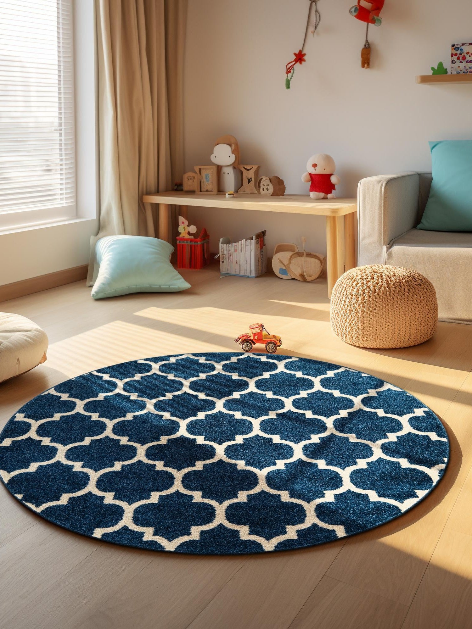 Dark Blue 12' 2 x 12' 2 Trellis Round Area Rug