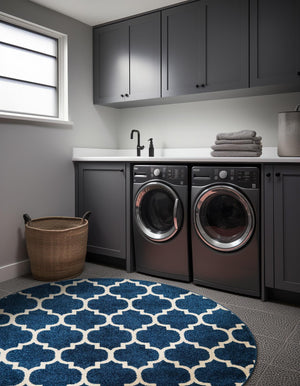 Dark Blue 8' x 8' Trellis Round Rug