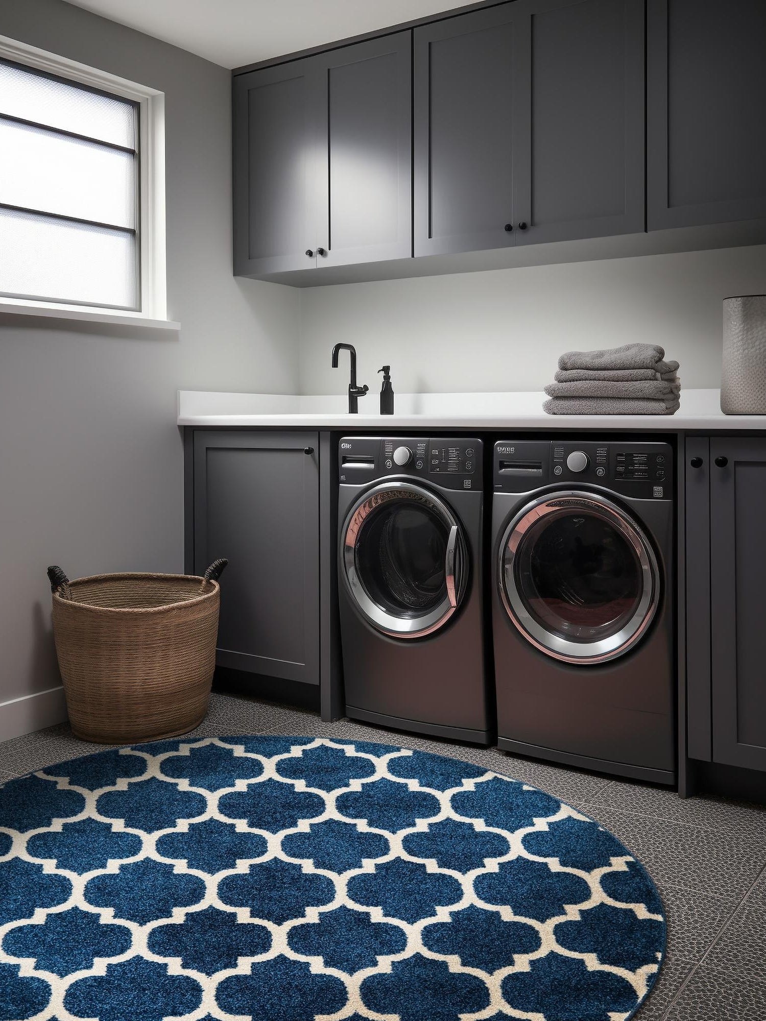 Dark Blue 12' 2 x 12' 2 Trellis Round Area Rug