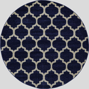 Dark Blue 6' 1 x 6' 1 Trellis Round Area Rug