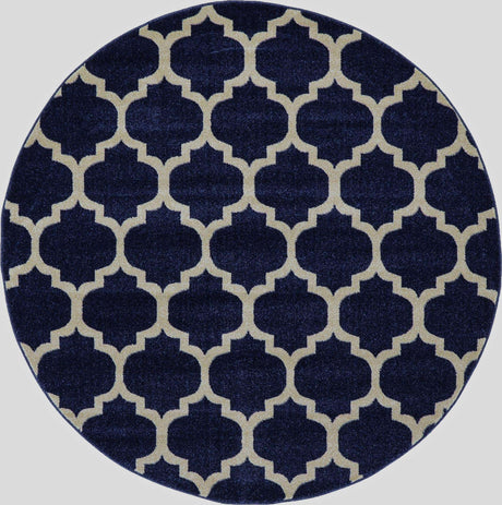 Dark Blue 6' 1 x 6' 1 Trellis Round Area Rug
