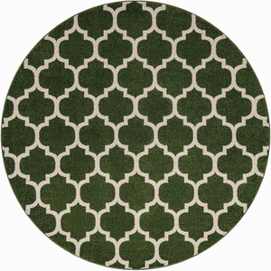 Dark Green 7' 10 x 7' 10 Trellis Round Area Rug