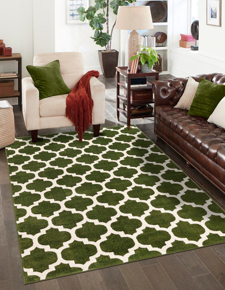 Dark Green 6' 1 x 9' Trellis Rectangle Area Rug