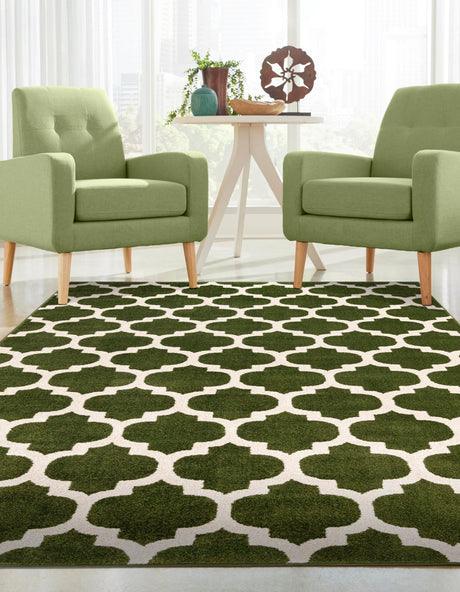 Dark Green 4' 1 x 6' 1 Trellis Rectangle Area Rug Geometric Modern Unique Durable Easy Clean Carpet for Contemporary Interior Design for Sale at Rug Engine