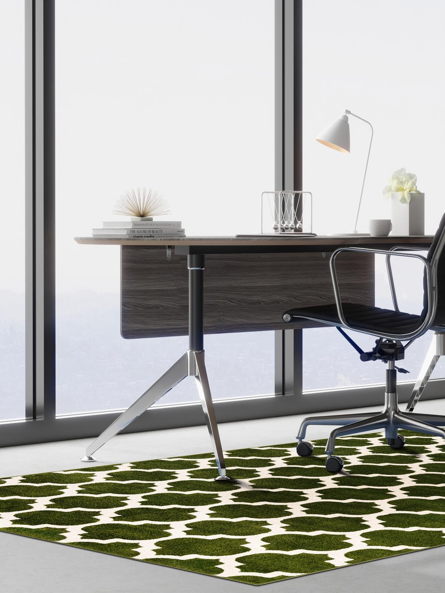 Dark Green 5' 3 x 8' Trellis Rectangle Area Rug