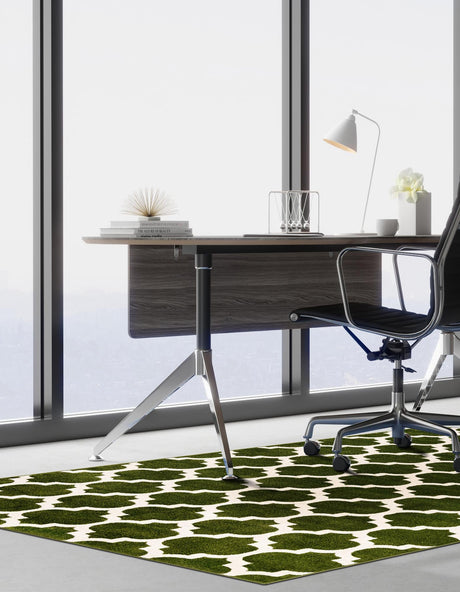Dark Green 7' 10 x 11' Trellis Rectangle Area Rug Geometric Modern Unique Durable Easy Clean Carpet for Contemporary Interior Design for Sale at Rug Engine