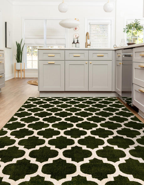 Dark Green 4' 1 x 6' 1 Trellis Rectangle Area Rug Geometric Modern Unique Durable Easy Clean Carpet for Contemporary Interior Design for Sale at Rug Engine