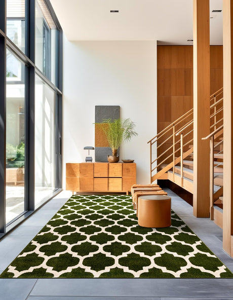 Dark Green 9' x 12' Trellis Rectangle Area Rug Geometric Modern Unique Durable Easy Clean Carpet for Contemporary Interior Design for Sale at Rug Engine
