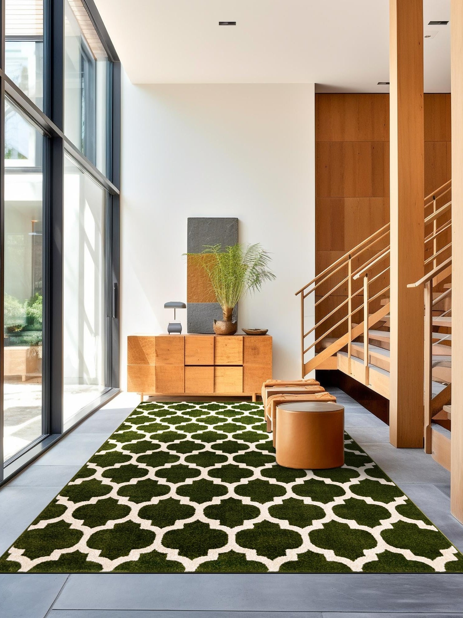 Dark Green 6' 1 x 9' Trellis Rectangle Area Rug