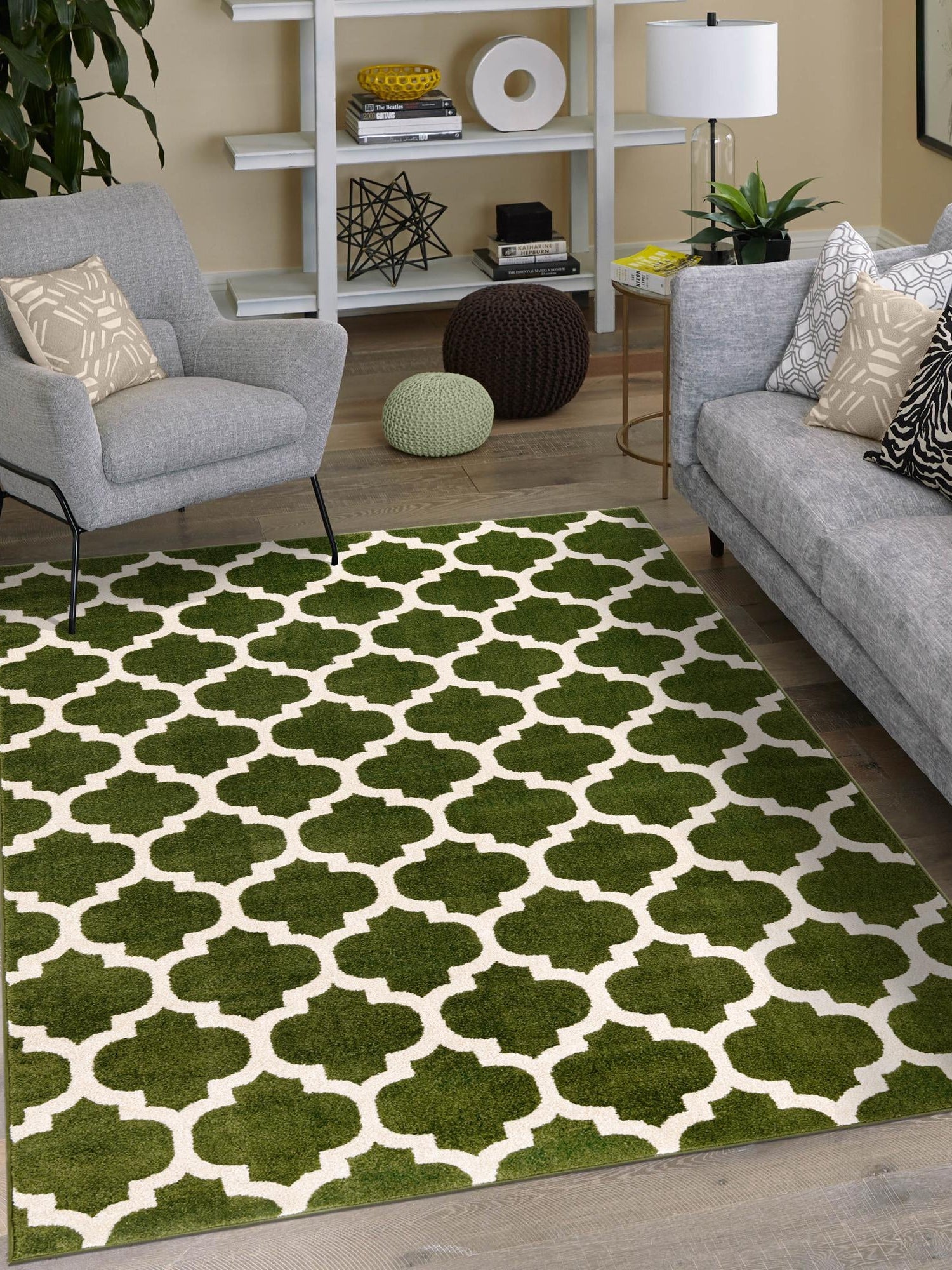 Dark Green 6' 1 x 9' Trellis Rectangle Area Rug
