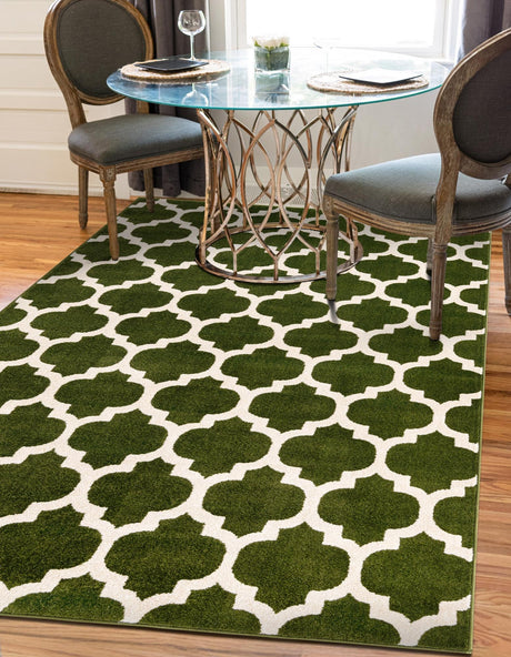 Dark Green 7' 1 x 10' Trellis Rectangle Area Rug Geometric Modern Unique Durable Easy Clean Carpet for Contemporary Interior Design for Sale at Rug Engine