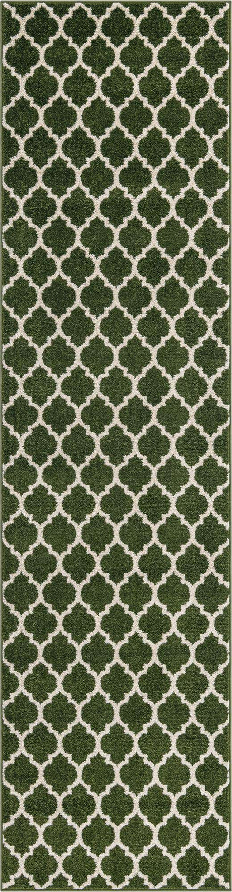 Dark Green 2' 7 x 10' Trellis Runner Area Rug