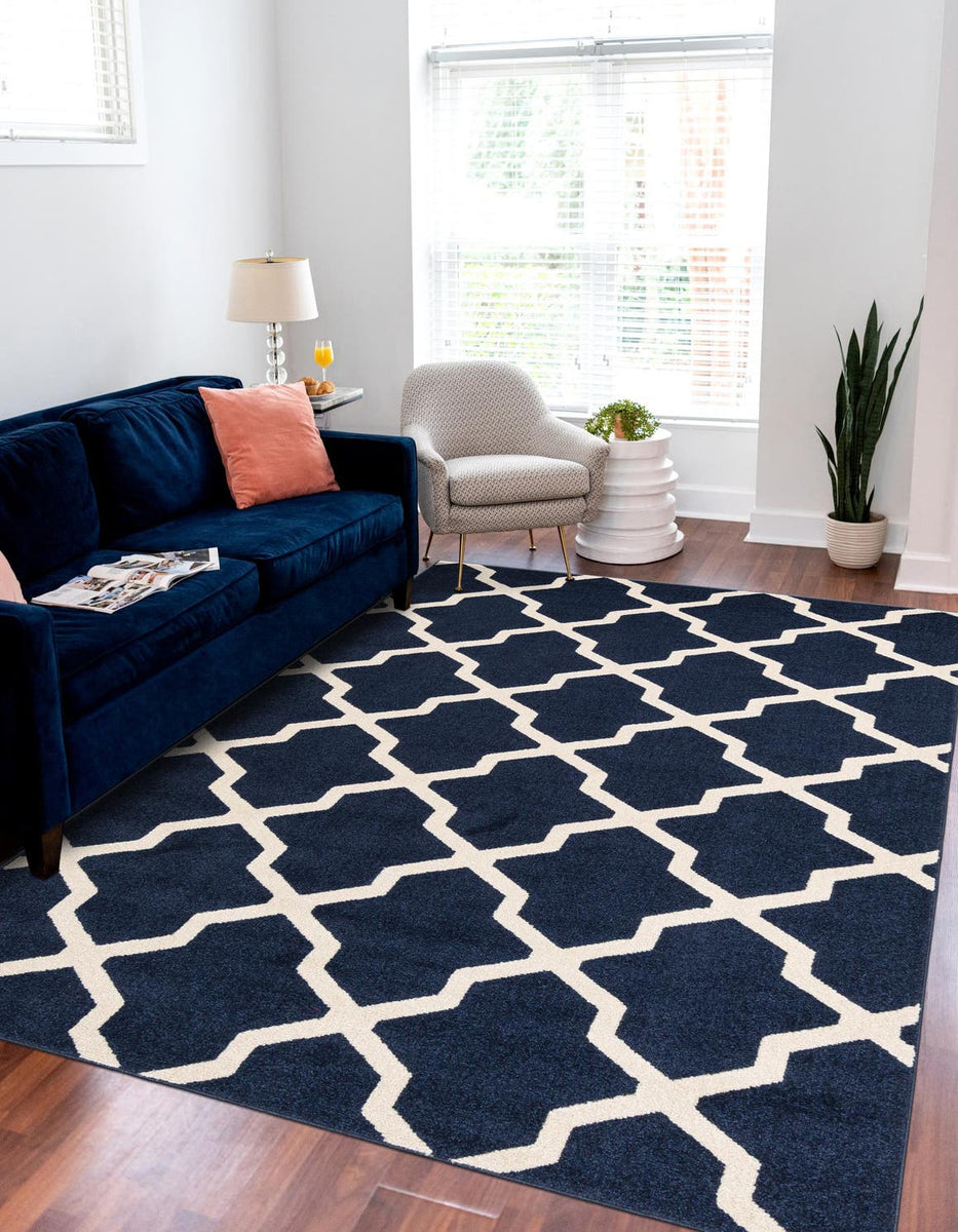 Navy Blue 5' 3 x 8' Trellis Rectangle Area Rug Geometric Modern Unique ...
