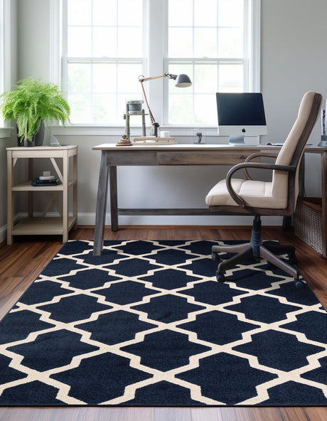 Navy Blue 9' x 12' Trellis Rectangle Area Rug Geometric Modern Unique Durable Easy Clean Carpet for Contemporary Interior Design for Sale at Rug Engine