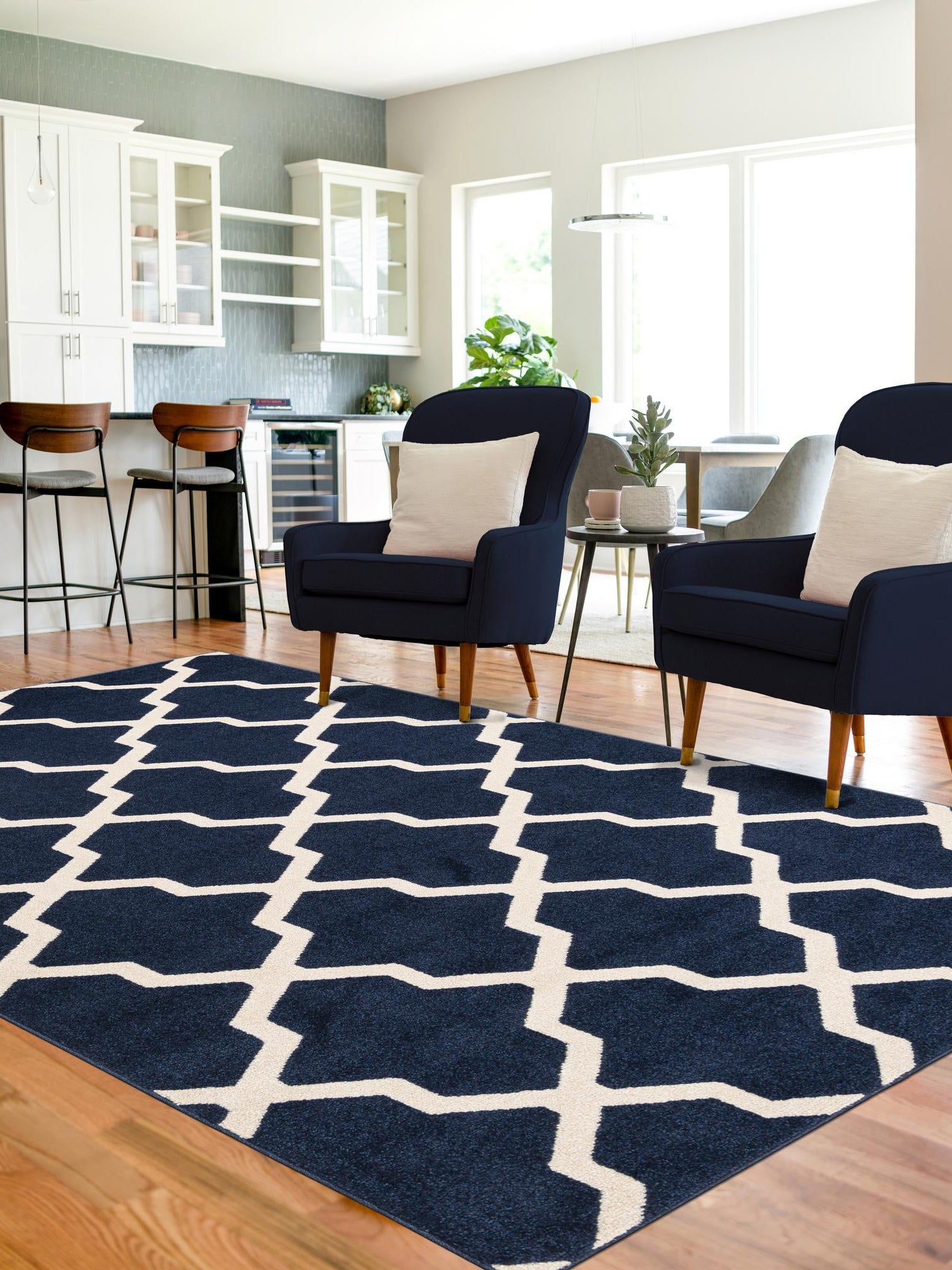 Navy Blue 9' x 12' Trellis Rectangle Area Rug