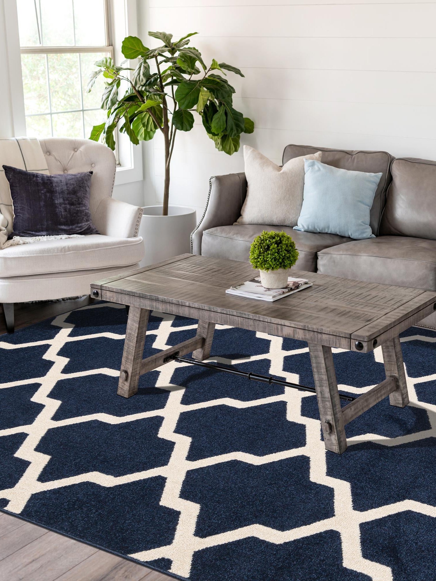 Navy Blue 9' x 12' Trellis Rectangle Area Rug