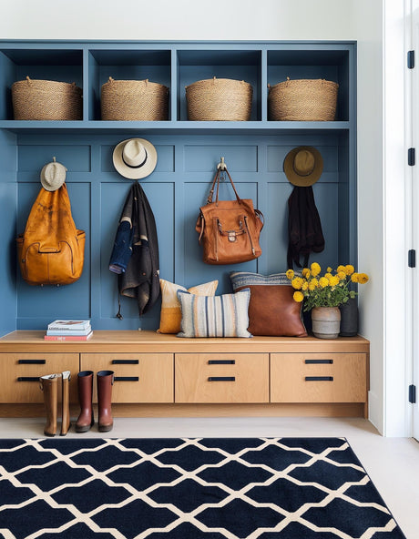 Navy Blue 3' 1 x 5' 3 Trellis Rectangle Area Rug Geometric Modern Unique Durable Easy Clean Carpet for Contemporary Interior Design for Sale at Rug Engine