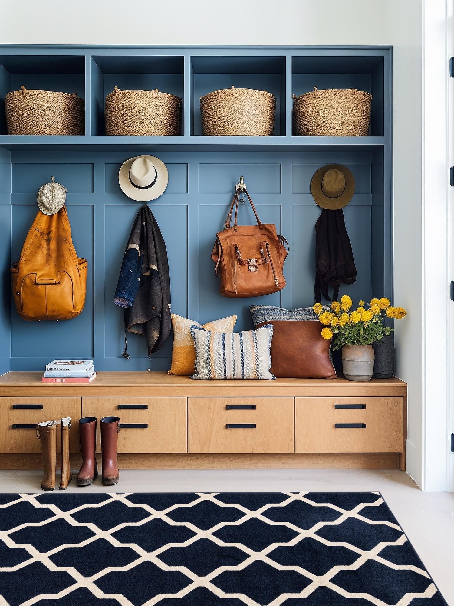 Navy Blue 9' x 12' Trellis Rectangle Area Rug