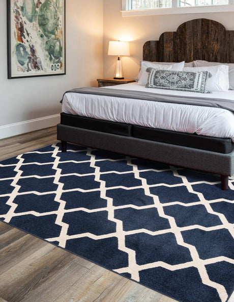Navy Blue 3' 1 x 5' 3 Trellis Rectangle Area Rug Geometric Modern Unique Durable Easy Clean Carpet for Contemporary Interior Design for Sale at Rug Engine