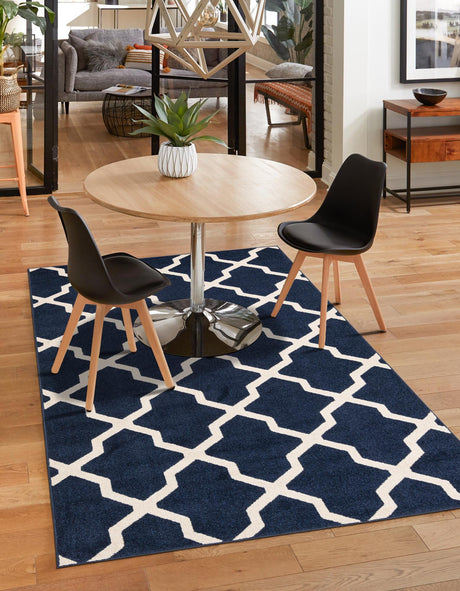 Navy Blue 3' 1 x 5' 3 Trellis Rectangle Area Rug Geometric Modern Unique Durable Easy Clean Carpet for Contemporary Interior Design for Sale at Rug Engine