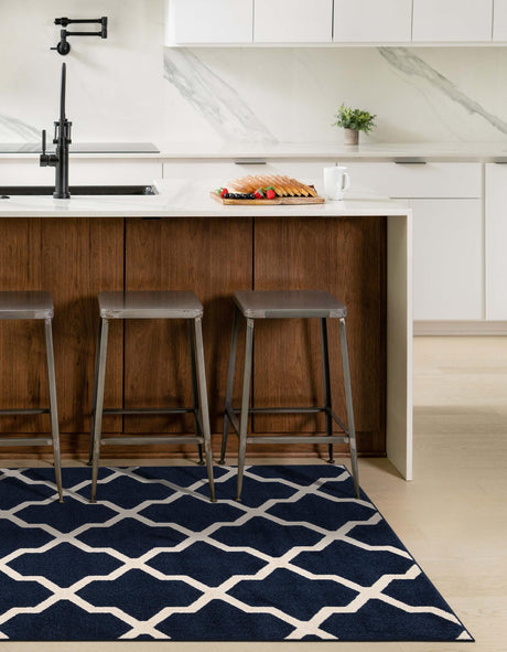 Navy Blue 3' 1 x 5' 3 Trellis Rectangle Area Rug Geometric Modern Unique Durable Easy Clean Carpet for Contemporary Interior Design for Sale at Rug Engine