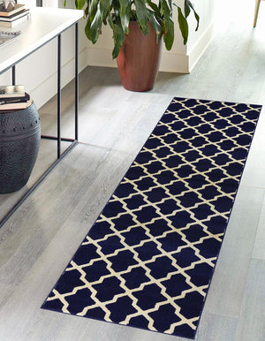 Navy Blue 2' 7 x 10' Trellis Runner Area Rug