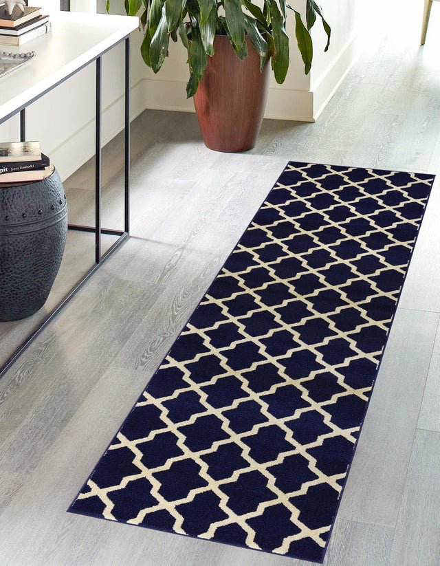 Navy Blue 2' 7 x 10' Trellis Runner Area Rug