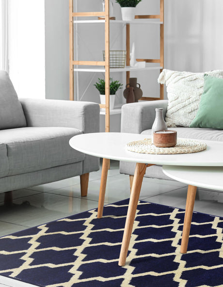 Navy Blue 2' 7 x 10' Trellis Runner Area Rug Geometric Modern Unique Durable Easy Clean Carpet for Contemporary Interior Design for Sale at Rug Engine