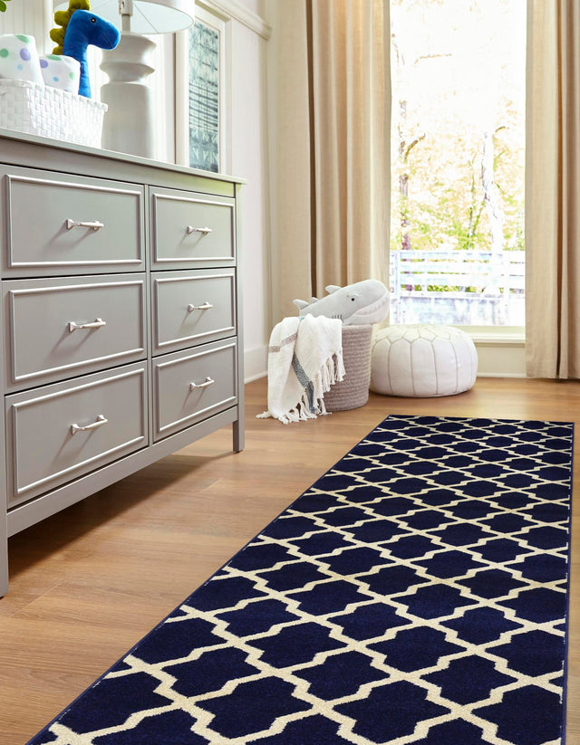 Navy Blue 2' 7 x 10' Trellis Runner Area Rug