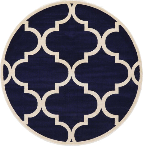 Navy Blue 7' 10 x 7' 10 Trellis Round Area Rug