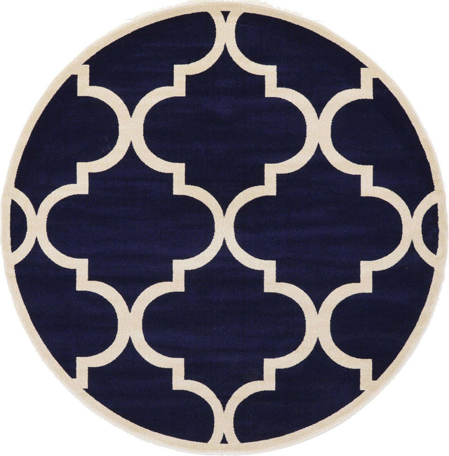 Navy Blue 7' 10 x 7' 10 Trellis Round Area Rug