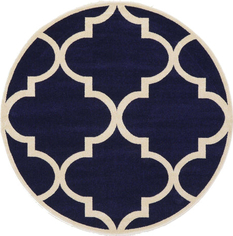 Navy Blue 6' 1 x 6' 1 Trellis Round Area Rug