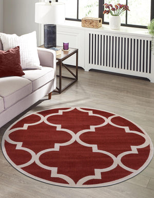 Rust Red 6' 1 x 6' 1 Trellis Round Area Rug