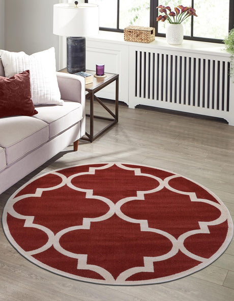 Rust Red 6' 1 x 6' 1 Trellis Round Area Rug