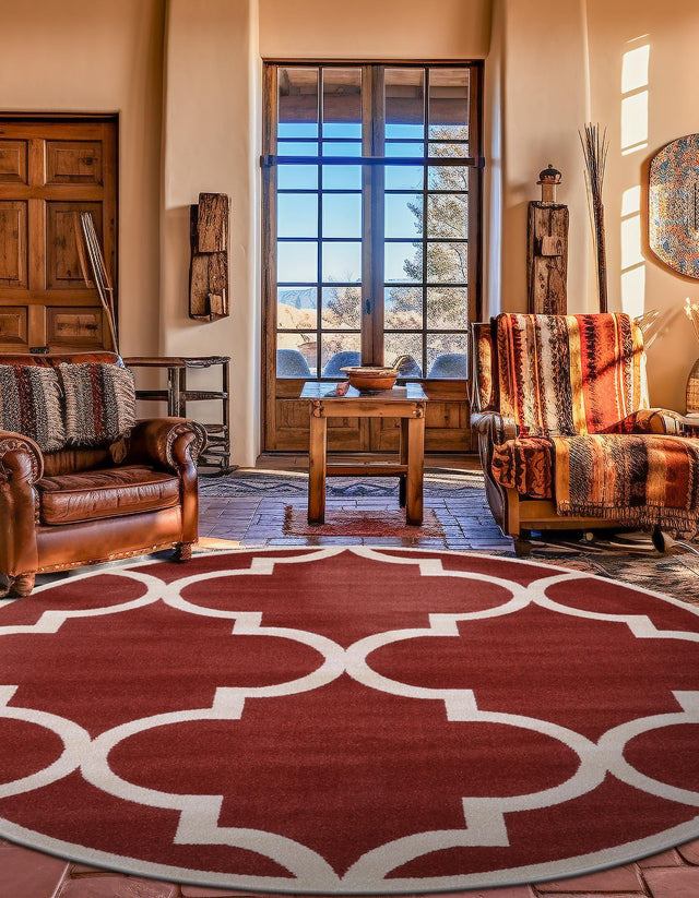 Rust Red 6' 1 x 6' 1 Trellis Round Area Rug