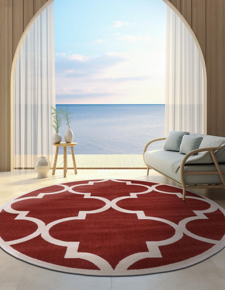Rust Red 6' 1 x 6' 1 Trellis Round Area Rug Geometric Modern Unique Durable Easy Clean Carpet for Contemporary Interior Design for Sale at Rug Engine