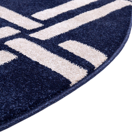 Navy Blue 3' 3 x 3' 3 Trellis Round Area Rug Geometric Modern Unique Durable Easy Clean Carpet for Contemporary Interior Design for Sale at Rug Engine