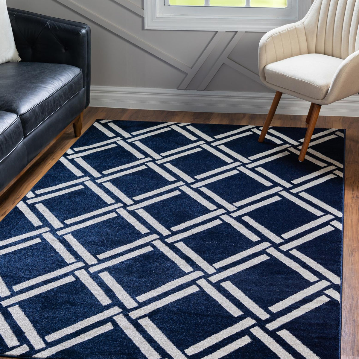 Navy Blue 3' 3 x 5' 3 Trellis Rectangle Area Rug Geometric Modern Uniq ...
