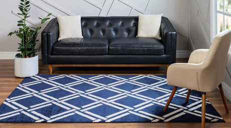 Navy Blue 3' 3 x 5' 3 Trellis Rectangle Area Rug Geometric Modern Unique Durable Easy Clean Carpet for Contemporary Interior Design for Sale at Rug Engine