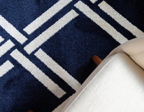 Navy Blue 3' 3 x 5' 3 Trellis Rectangle Area Rug Geometric Modern Unique Durable Easy Clean Carpet for Contemporary Interior Design for Sale at Rug Engine