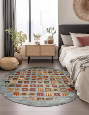 Blue 6' 1 x 6' 1 Fars Round Area Rug 100% Polypropylene Unique Traditional Carpet for Classical Living, Dining Room & Office Spaces for Sale at Rug Engine