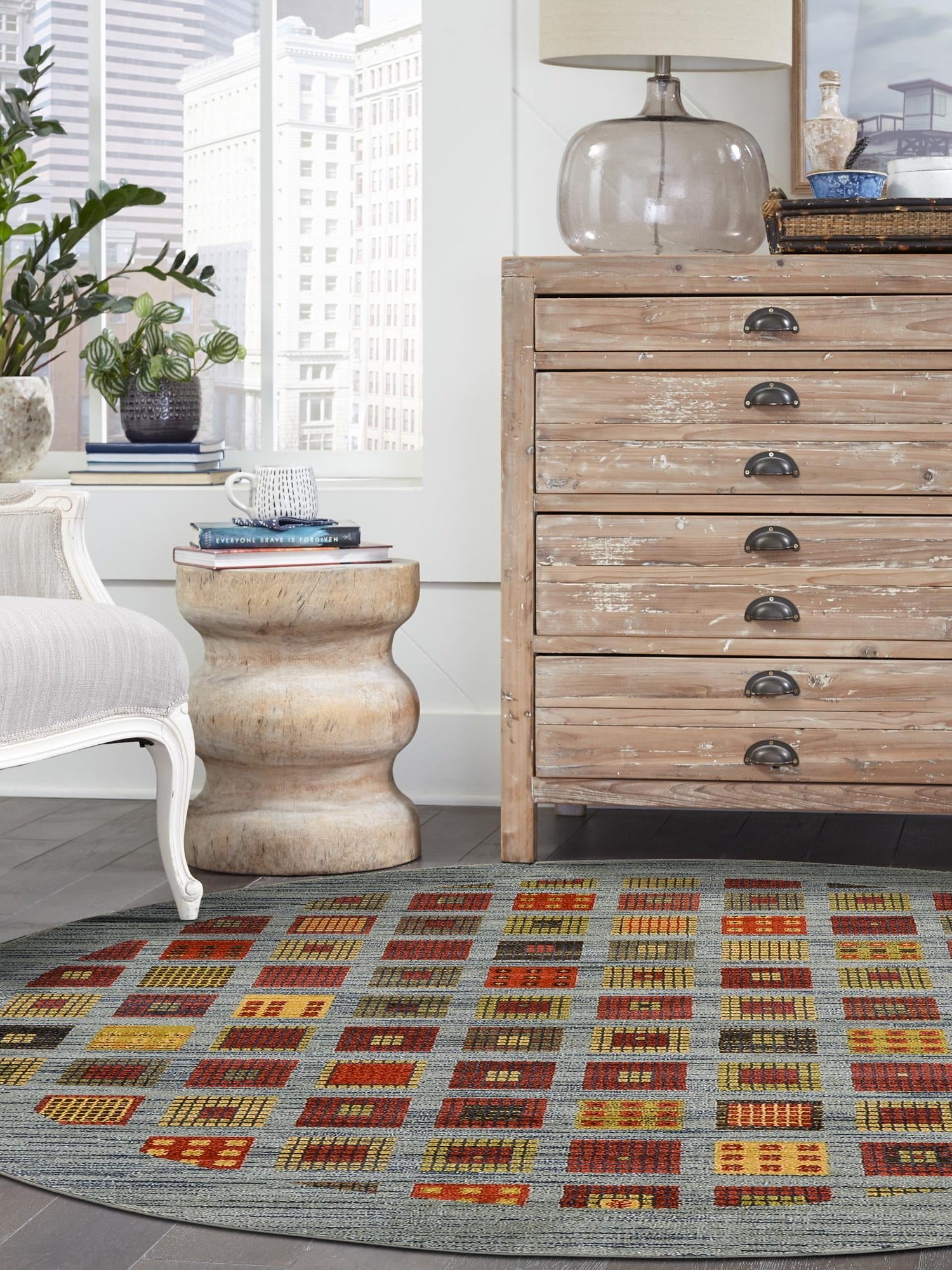 Blue 6' 1 x 6' 1 Fars Round Area Rug 100% Polypropylene Unique Traditional Carpet for Classical Living, Dining Room & Office Spaces for Sale at Rug Engine