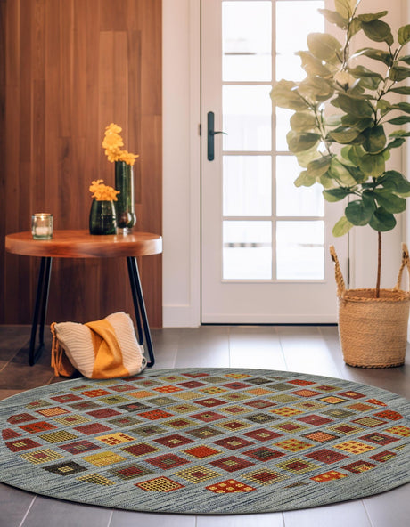 Blue 6' 1 x 6' 1 Fars Round Area Rug 100% Polypropylene Unique Traditional Carpet for Classical Living, Dining Room & Office Spaces for Sale at Rug Engine