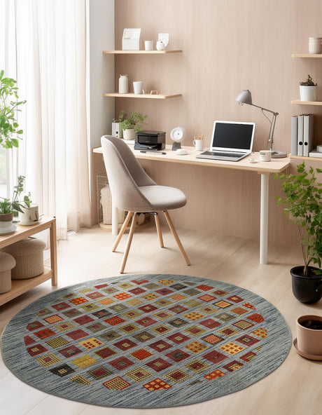 Blue 6' 1 x 6' 1 Fars Round Area Rug 100% Polypropylene Unique Traditional Carpet for Classical Living, Dining Room & Office Spaces for Sale at Rug Engine